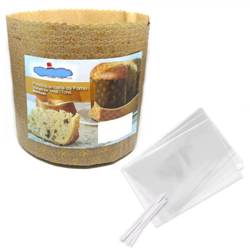 Set 5x Stampo PANETTONE 750g Alto + Sacchetti Buste Alimentari 35x45cm e laccetto