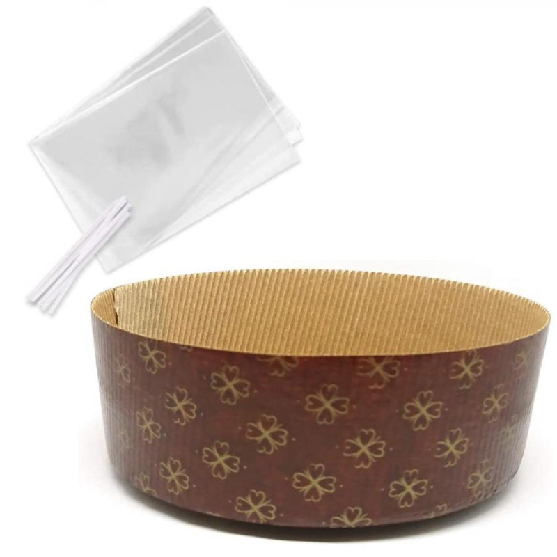 Set 5x Stampo PANETTONE 750g Basso + Sacchetti Buste Alimentari 40x50cm e laccetto