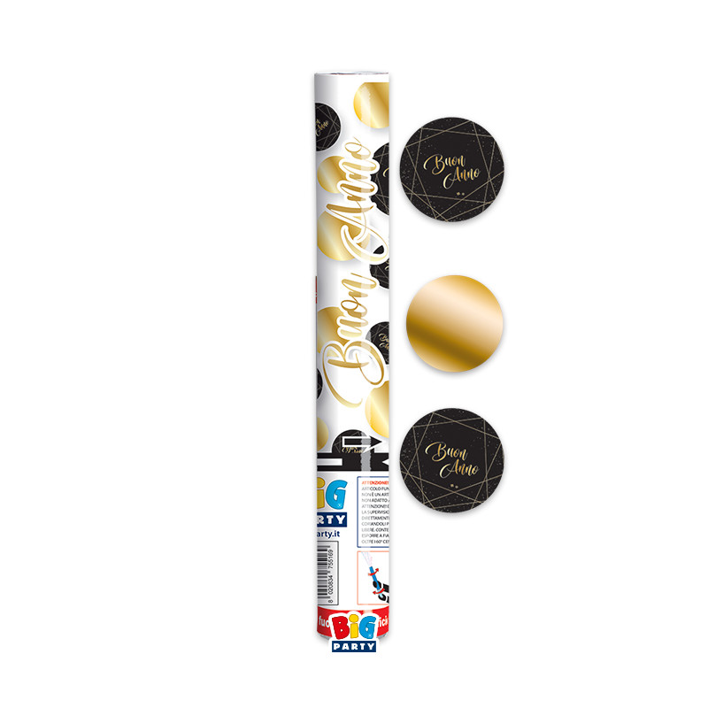 Cannone SPARACORIANDOLI CAPODANNO Nero e Oro - Tubo lancia coriandoli 30cm