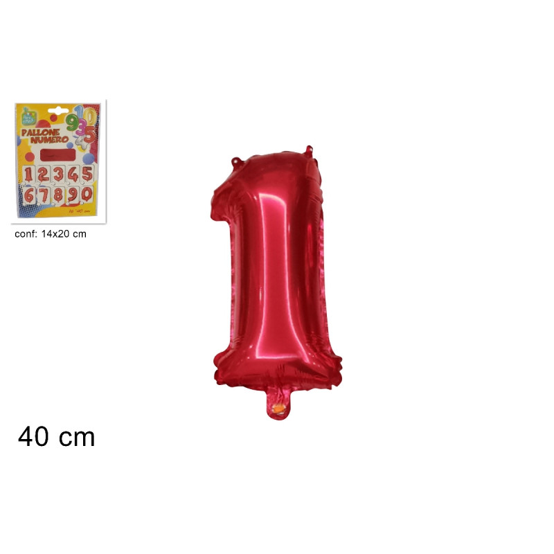 Pallone numero 1 UNO - ROSSO in MYLAR foil - PALLONCINO numerale 41cm