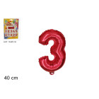 Pallone numero 3 TRE - ROSSO in MYLAR foil - PALLONCINO numerale 41cm