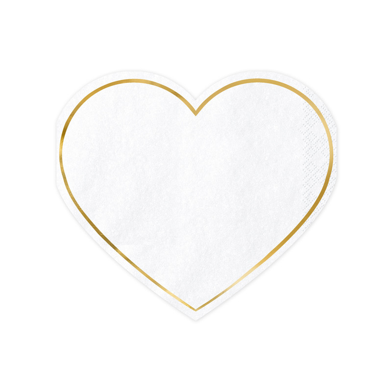 20 Tovaglioli in carta a forma di CUORE bianco e oro - 14x12cm