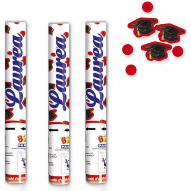 3x Cannone SPARACORIANDOLI LAUREA cappellini e ROSSI Tubo lancia coriandoli 30cm
