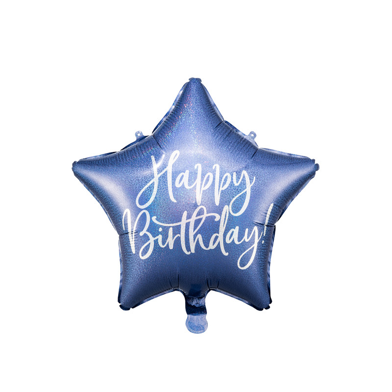 Palloncino foil mylar stella BLU e ARGENTO HAPPY BIRTHDAY 40cm