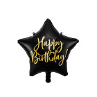 Palloncino foil mylar stella NERA e Oro HAPPY BIRTHDAY gonfiabile ad elio 40 cm