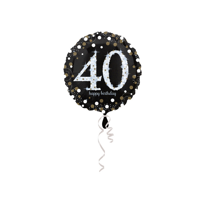 Palloncino foil mylar 40 ANNI colore NERO e ARGENTO con stampa olografica - 43 cm