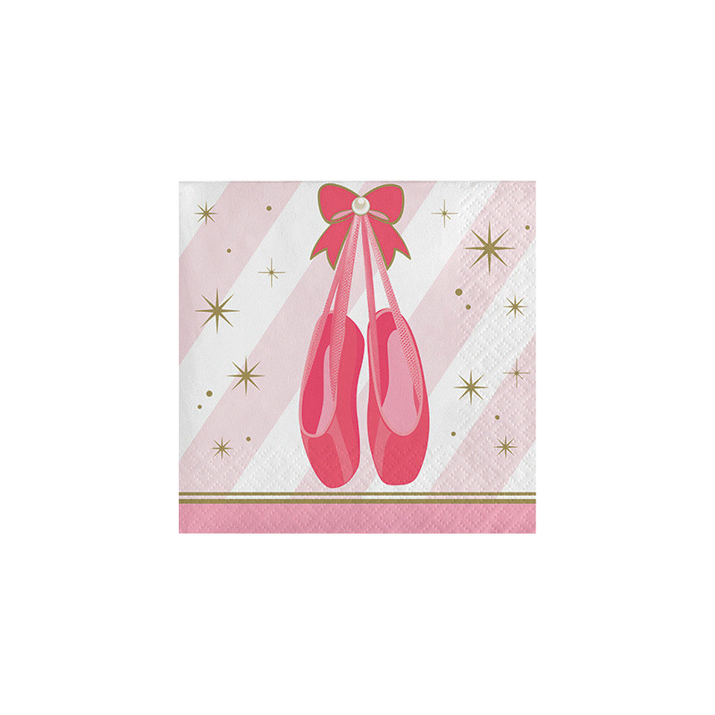 16 Tovaglioli in carta Bianchi e Rosa con scarpette ballerina - 25x25cm - 2 veli