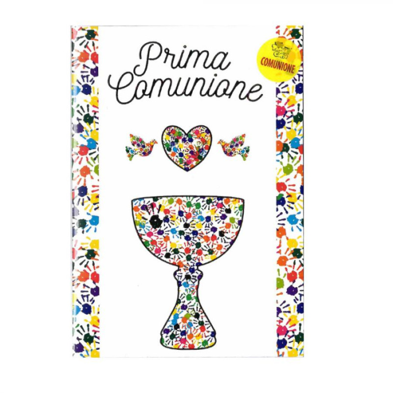Biglietto di Auguri Prima Comunione unisex - Con calice colombe e cuore