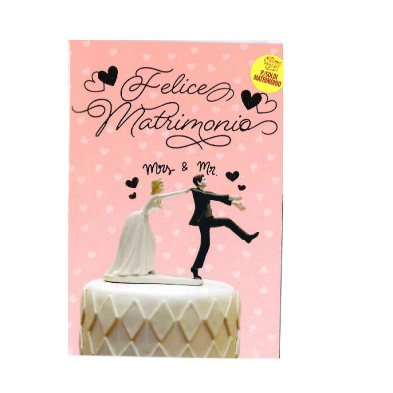 Biglietto di Auguri SPOSI Felice Matrimonio Mrs & Mr con busta portasoldi