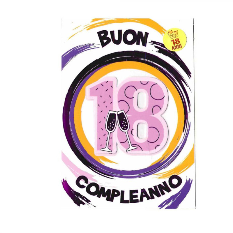 Biglietto d'auguri augurale 18 Anni Rosa - Buon compleanno - completo di busta