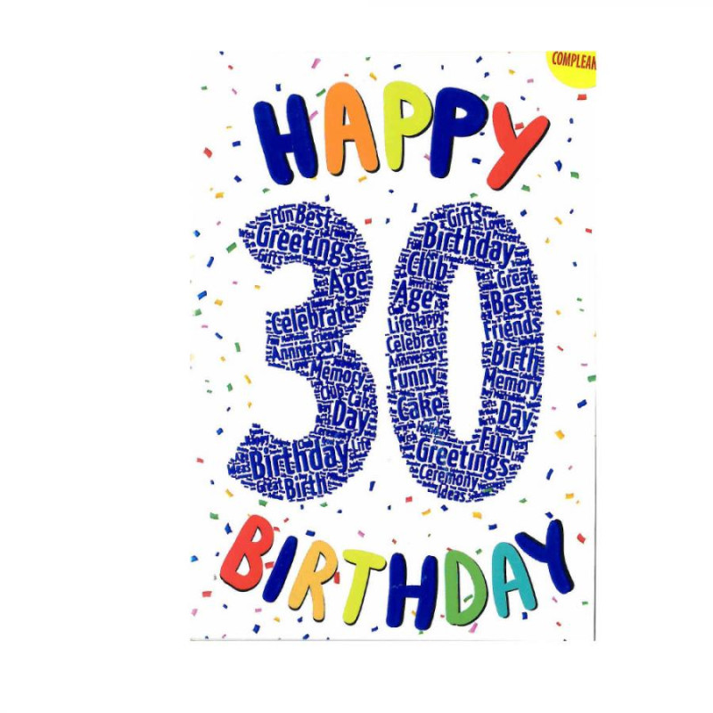 Biglietto di Auguri augurale Compleanno di 30 Anni - Happy Birthday - con busta