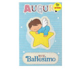Biglietto d'auguri BATTESIMO Bimbo bambino con angioletto Celeste - con busta