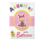 Biglietto d'auguri BATTESIMO con Bimba bambina ROSA - completo di busta