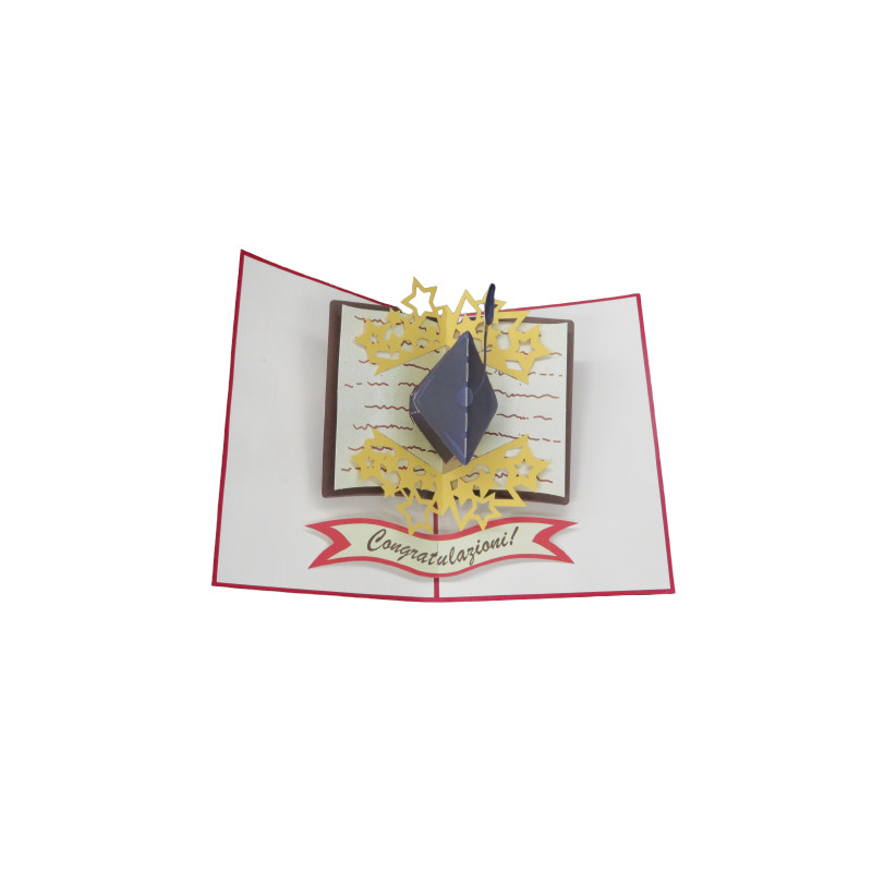 Biglietto d'auguri Origamo 3D Graduation Hat - LAUREA con tocco e pergamena