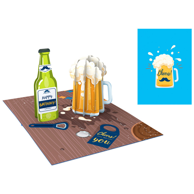 Biglietto augurale ORIGAMO HB CHEERS Happy Birthday birra - realizzato a mano