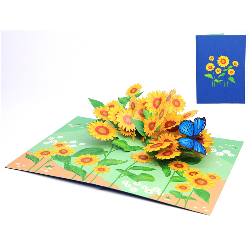 Biglietto augurale ORIGAMO SUNFLOWERS Happy Birthday - realizzato a mano