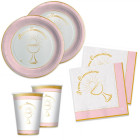 Coordinato feste tavola PRIMA COMUNIONE colore ROSA piatti bicchieri tovaglioli