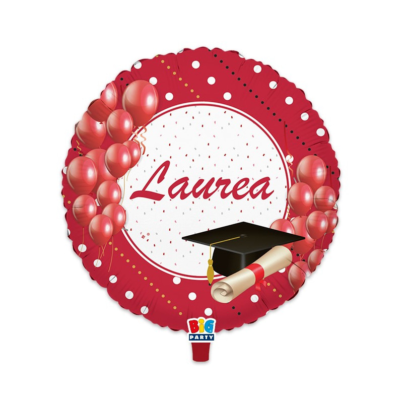 Pallone LAUREA Rosso e BIANCO con Tocco e Pergamena in Mylar 45cm gonfiabile elio