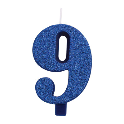 CANDELA numero 9 BLU GLITTER - candelina in cera per torta