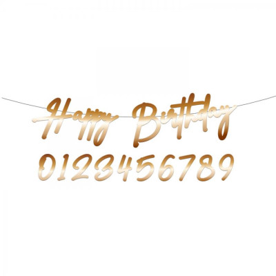 FESTONE in carta Oro Gold scritta "HAPPY BIRTHDAYR" buon compleanno 1mx14cm