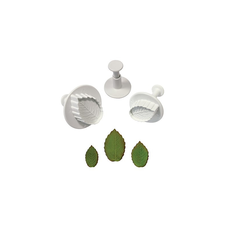 3 TAGLIAPASTA ad espulsione foglia di rose venate - LARGE- per biscotti o dolci