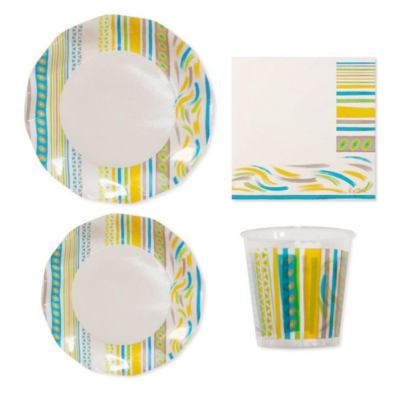 Coordinato feste tavola ETHNIC etnico piatti bicchieri tovaglioli