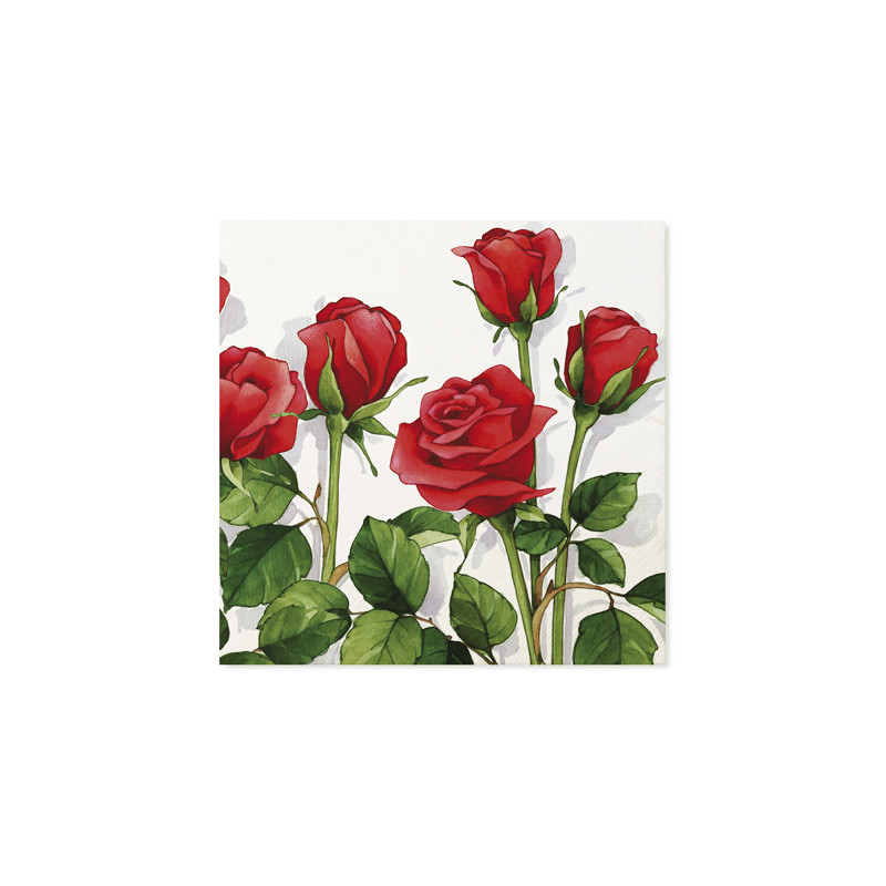 20 TOVAGLIOLI in carta ROSE bianco con fiori rose rosse - addobbo decoro tavola