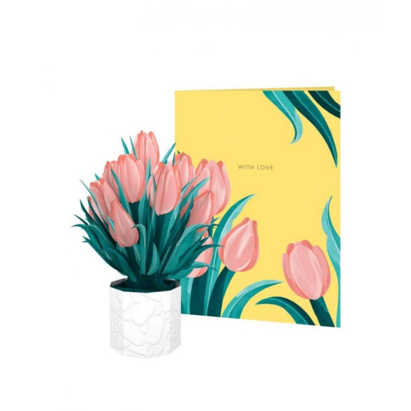 Biglietto augurale Flora Origamo MINI PINK TULIPS - realizzato a mano