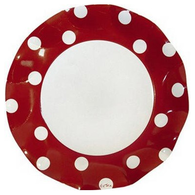 10 Piatti grande Ø27cm POIS ROSSO in carta - addobbo decoro tavola