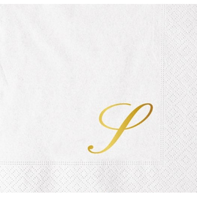 16 Tovaglioli in carta Bianchi con Lettera S oro LUCIDO - 25x25cm - 2 veli