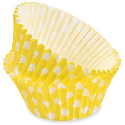 50 pirottini in carta forno Giallo Pois Bianco - per Cupcake, muffin, DOLCI Ø7cm