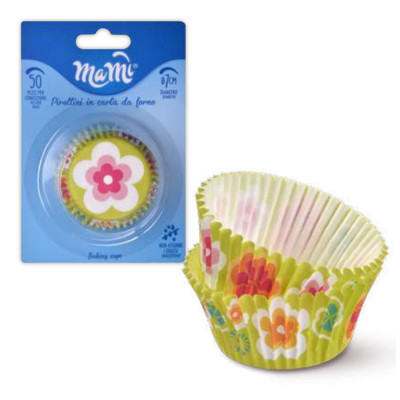 50 pirottini in carta forno Verdi con Fiori - per Cupcake, muffin, DOLCI Ø7cm