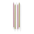 6 Candele Rosa Bianco e Oro Mezzo Stelo Matita candeline in cera torte H15cm