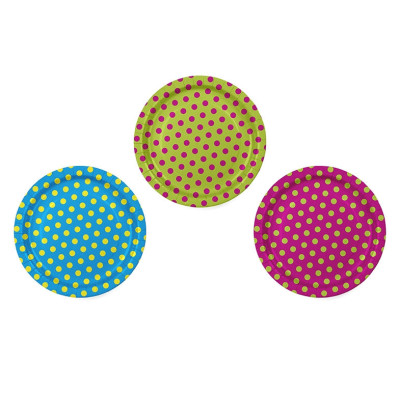 6 PIATTI Pois multicolor - per feste, party, compleanni bambini - 23cm