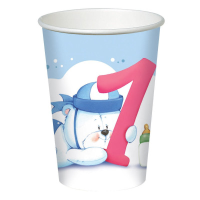 8 Bicchieri in carta 1° COMPLEANNO CELESTE 20cl