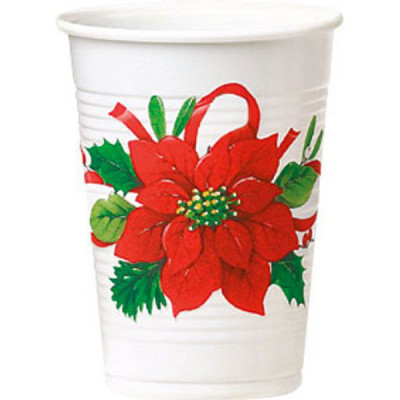 8 BICCHIERI in plastica stella di NATALE rossa - addobbo decoro tavola natalizia