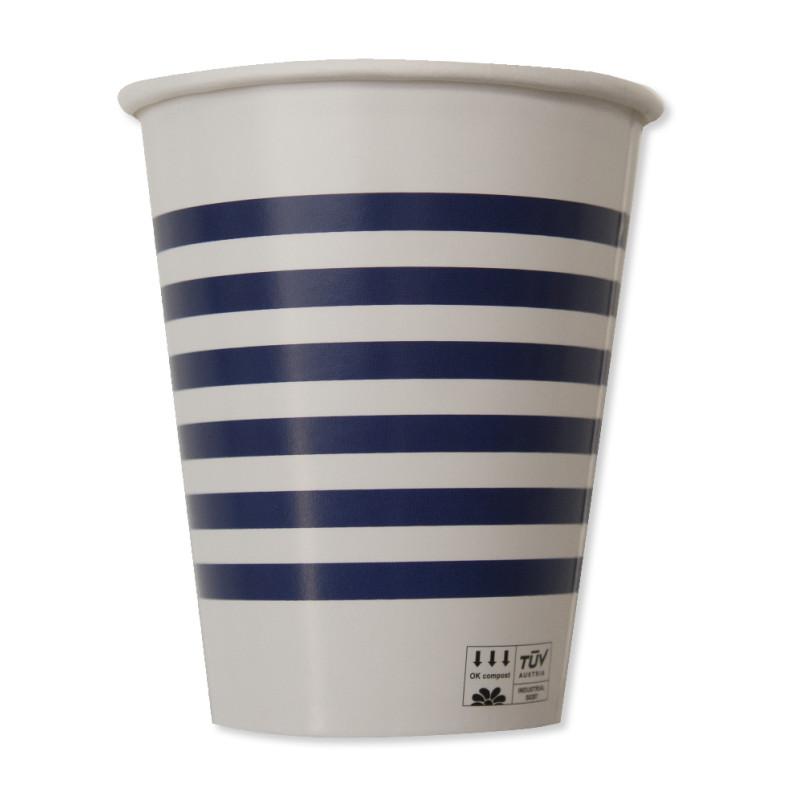 8 Bicchieri NAVY BLU bianchi con righe blu in carta - addobbo decoro tavola