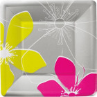 8 Piatti Argento con fiori Fuxia e Verde in carta - piatto quadrato 27x27cm