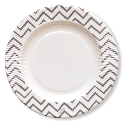 8 PIATTI ARGENTO Ø21cm in carta - CHEVRON SILVER - addobbo decoro tavola