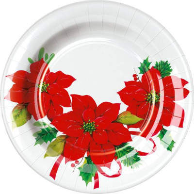 8 PIATTI Ø23cm in carta Bianco con stella di natale Rossa tavola natalizia