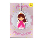 Biglietto augurale di compleanno AUGURI PRINCIPESSA ROSA con ciondolo in legno
