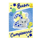 Biglietto Compleanno 2 anni Azzurro Bimbo Bambino con elefantino