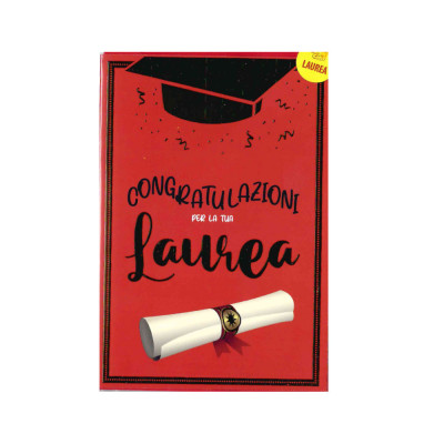 Biglietto d'auguri augurale di Laurea rosso e ORO lucido per laureato laureata