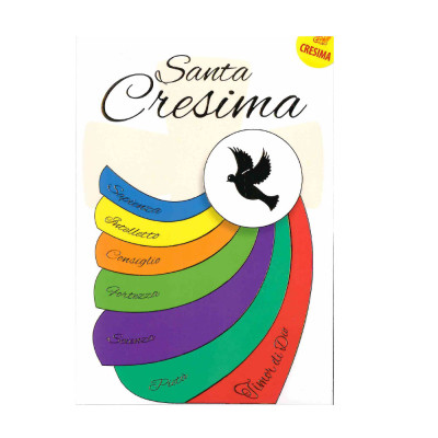 Biglietto di Auguri Santa CRESIMA - Colomba con i sette doni dello Spirito Santo
