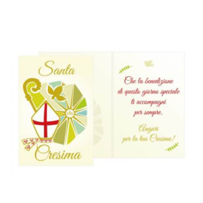 Biglietto di Auguri Santa CRESIMA - Con Mitria e Bastone Vescovile