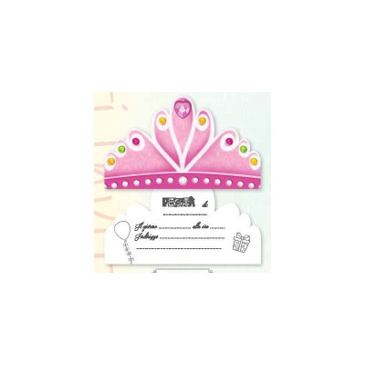 Biglietto invito sagoma corona principesse 6 pz