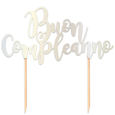 Cake Topper in carta BUON COMPLEANNO ARGENTO decorazione torte dolci 20cm