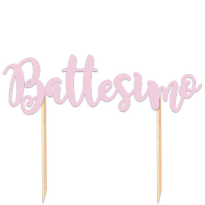 Cake Topper in carta scritta BATTESIMO ROSA decorazione torte e dolci 20x13cm