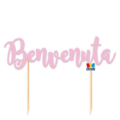 Cake Topper in carta scritta BENVENUTA ROSA decorazione torte e dolci 20x15cm