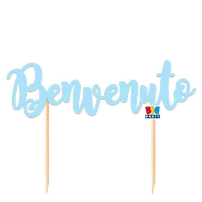 Cake Topper in carta scritta BENVENUTO Celeste decorazione torte e dolci 20x15cm